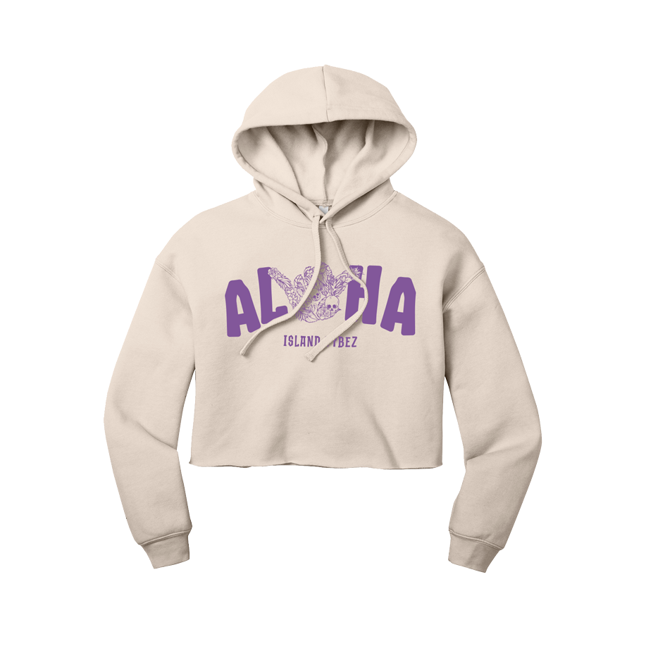Aloha Shaka Crop Hoodie — Women's — Cream/Purple