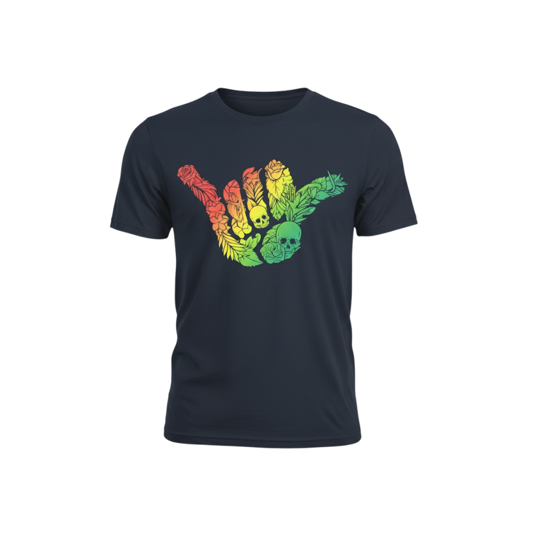 Shaka Tee - Blk/Rasta