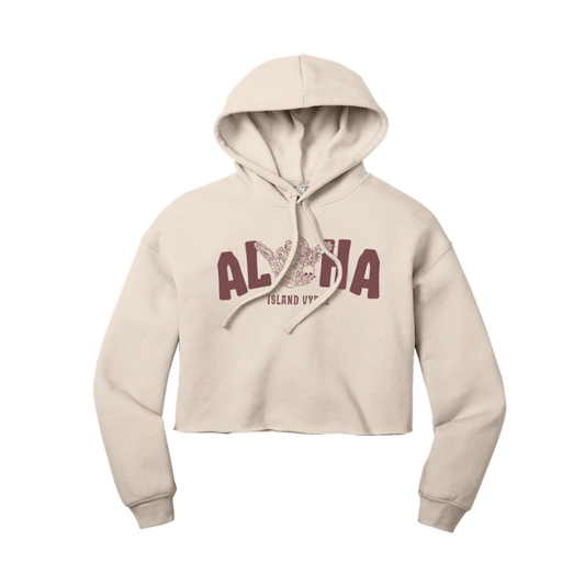 Aloha Shaka Crop Hoodie - Crm/Mauve