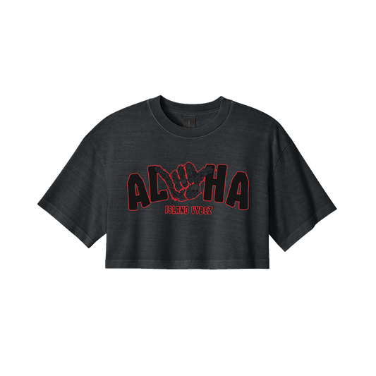 Aloha Shaka Crop Tee - Blk - SHIPS BEFORE 5/25