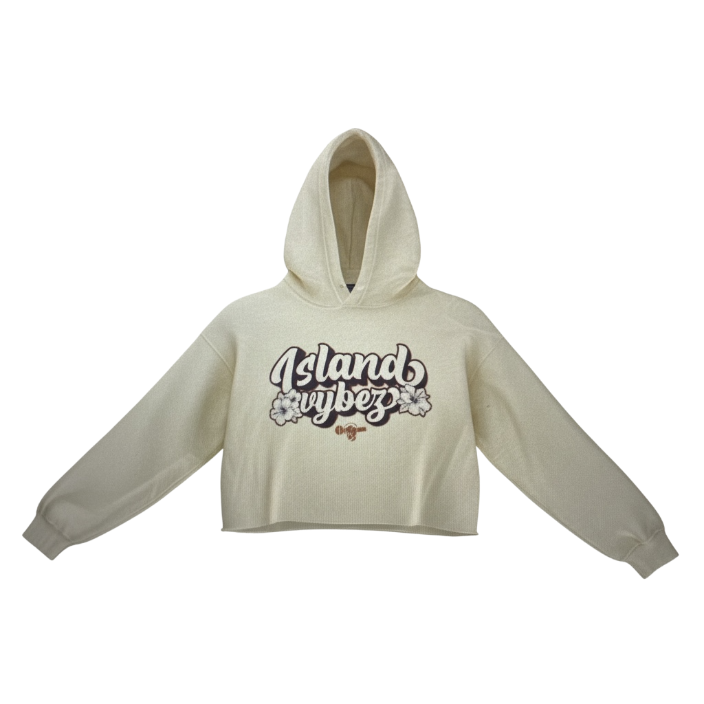 Island Vybez Cropped Hoodie - Cream/Brown